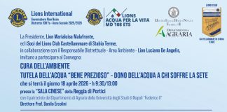 Il Lions Club Castellammare di Stabia Terme organizza il convegno “Cura dell’ambiente: tutela dell’acqua “bene prezioso”