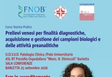 “Prelievi venosi per finalità diagnostiche, acquisizione e gestione dei campioni biologici e delle attività preanalitiche” – Evento il 25 settembre