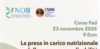 “La presa in carico nutrizionale della persona con disabilità”: corso Fad il 23 novembre 2026